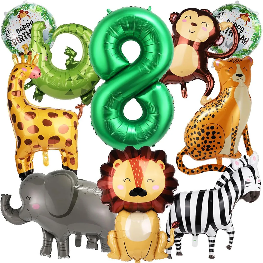 10 Dschungeltier-Ballons, niedliche Dschungel-Themen-Zoo-Partyartikel in Form von Affen, Elefanten, Zebras, Leoparden, Krokodilen und Giraffen, perfekt für Geburtstagsdeko – Detail 10