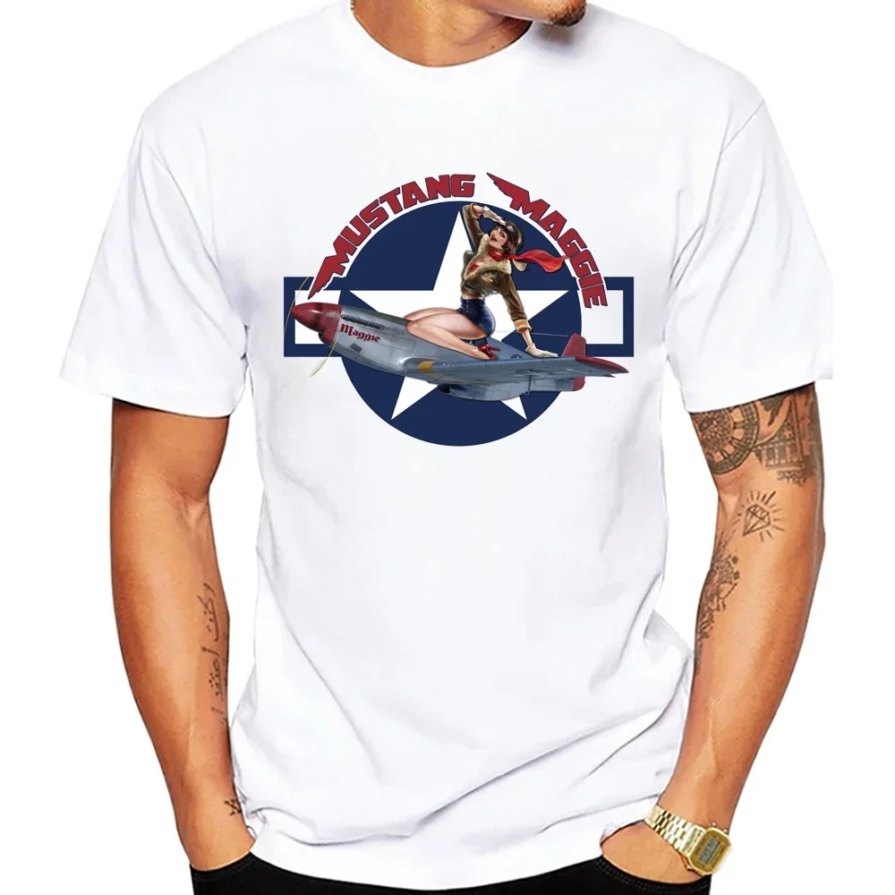 أمريكا الشمالية P-51 موستانج مقاتلة التي شيرت الحرب العالمية الثانية مقاتلة تي شيرت الرجال قصيرة الأكمام خمر رداء علوي غير رسمي الهيب هوب الصبي تيز #5