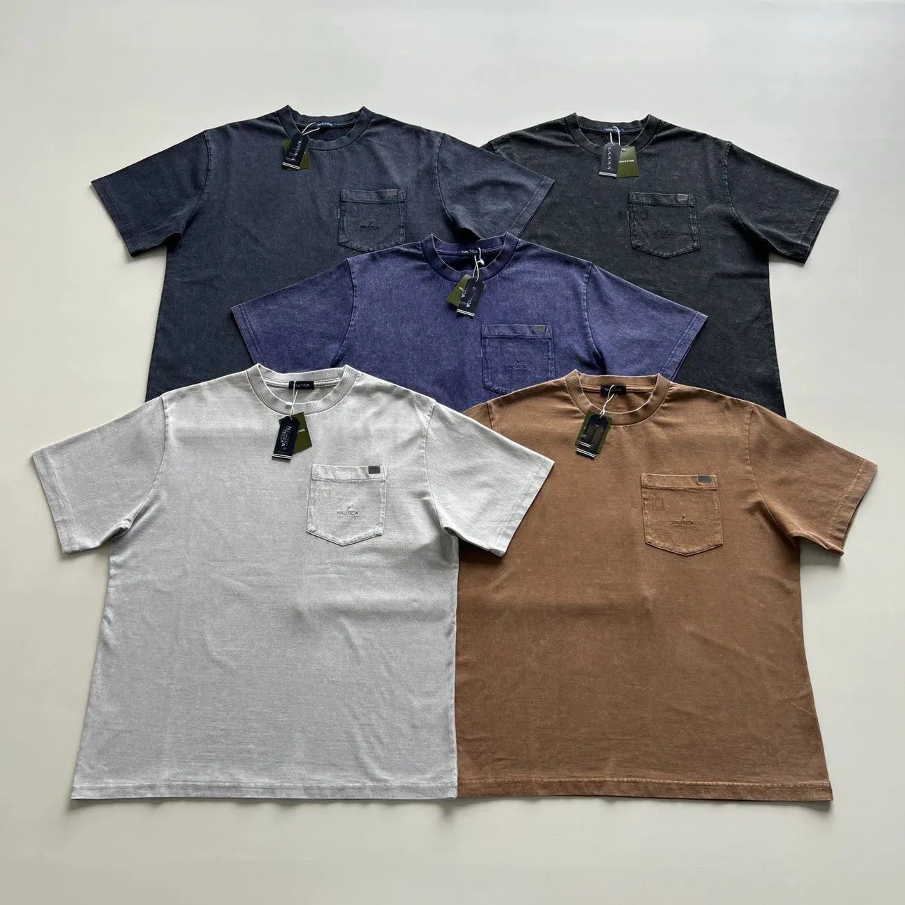 

Washed Vintage Heavyweight Snowflake Craft Invisible Logo Pocket Loose Short Sleeve T-Shirt Japanese Style Cotton Polyester B...