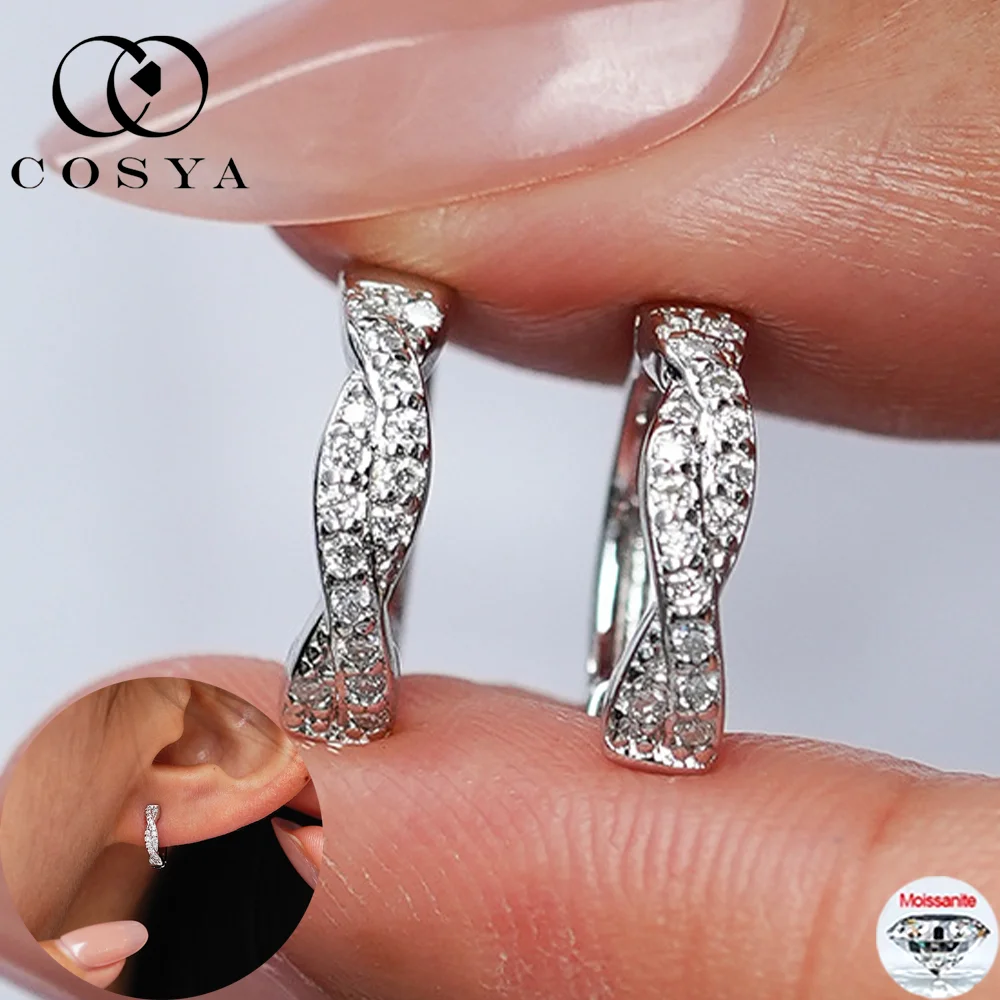 

COSYA 100% 925 Sterling Silver Moissanite Hoop Earrings For Women D Color VVS1 Lab Diamond Earrings Wedding Party Fine Jewelry