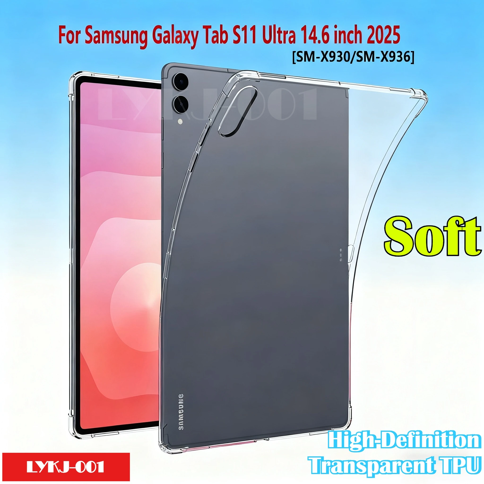 

Для Samsung Galaxy Tab S11 Ultra 14,6 дюймов S10 Lite FE Plus 11 13,1 дюйма 2025 Чехол SM-X930/X936 Подушка безопасности Мягкий силиконовый прозрачный ТПУ Funda