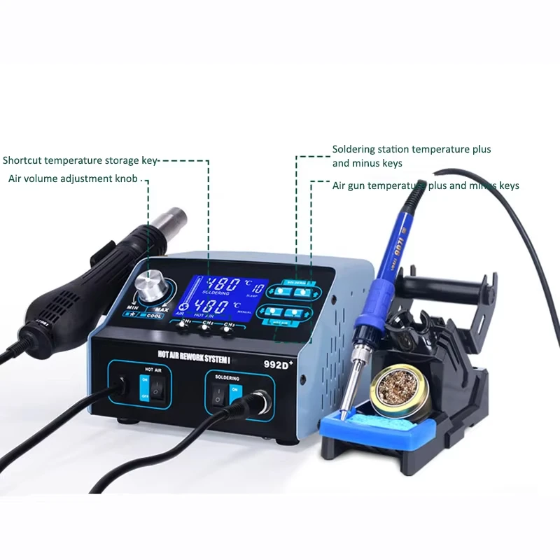 Yihua 992da + lcd estação de solda ferro caneta vácuo ferro de solda extração de fumaça estação de retrabalho bga secador de ar quente