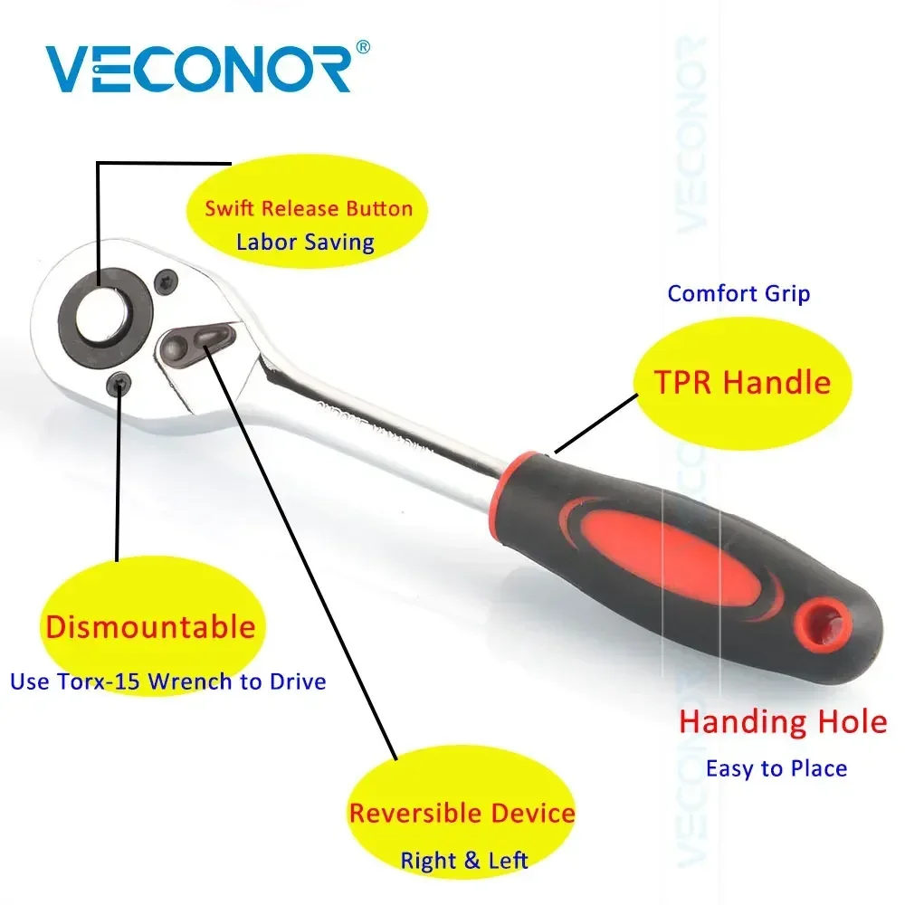 Socket Wrench Set 1/2 Inch Drive Rverse Head Rubber Handle Quick Release with Carrying Rack for Car Bicycle Repair