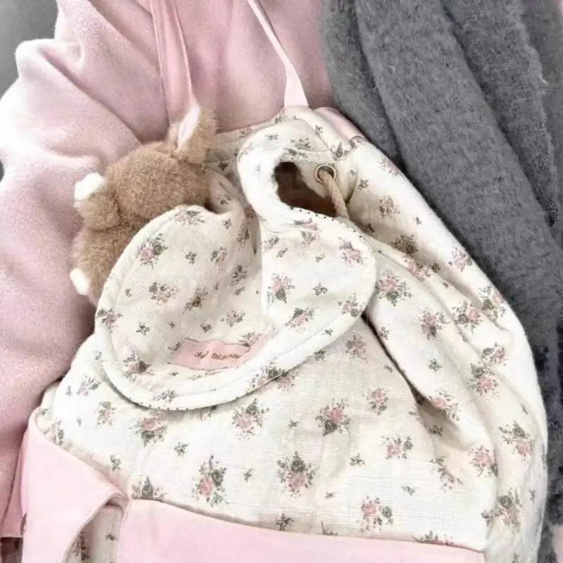 2025 Women Fashion New Casual Backpack Girls Sweet Kawaii Flower Schoolbags Y2k Aesthetic Chic All Match Backpacks For Students