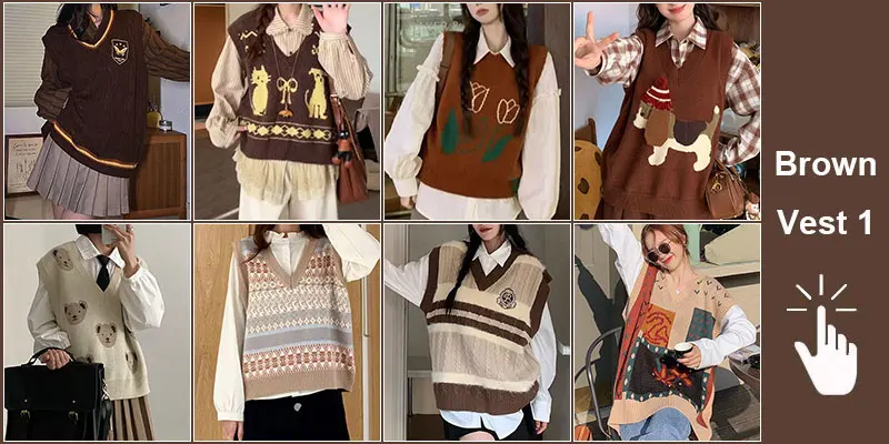 Green Knit Vest Printed Sleeveless Pullover Oversized Women Sweater Vest 2026 New Y2K Vintage Knitwear Women's Autumn Clothing