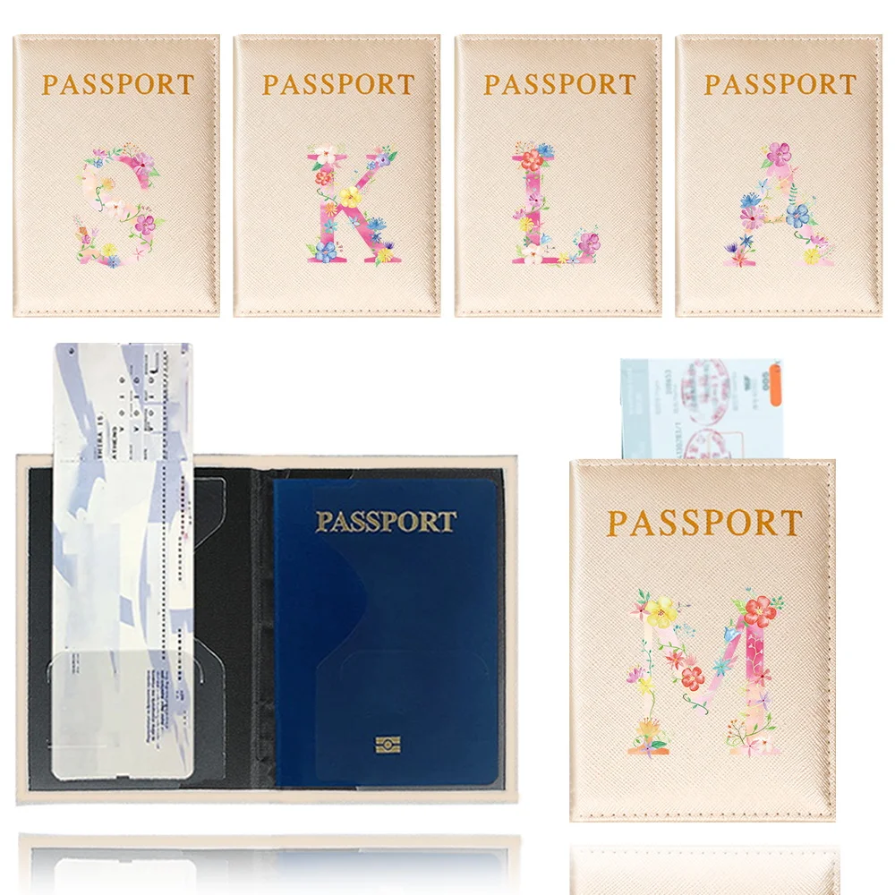 Passport Cover Travel Waterproof Passport Holder Cover Wallet Gold Color ID Card Holders Pink Letter Pattern Series