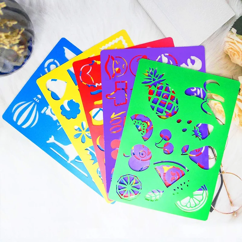 Kids Drawing Stencils Set 300+ Patterns Drawing Templates Plastic Stencil Kit for Girls Boys Gift Card Making Kids Painting Toys