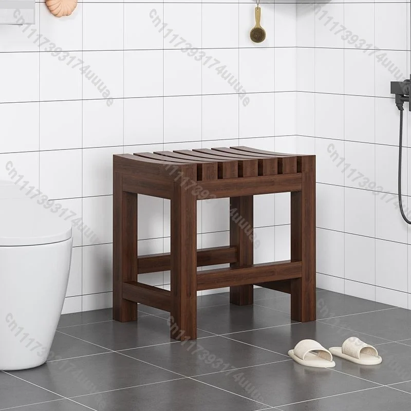 Solid Wood Bathroom Bathing Stool, Non‑Slip Multi‑Functional Home Stool, Living Room Ottoman