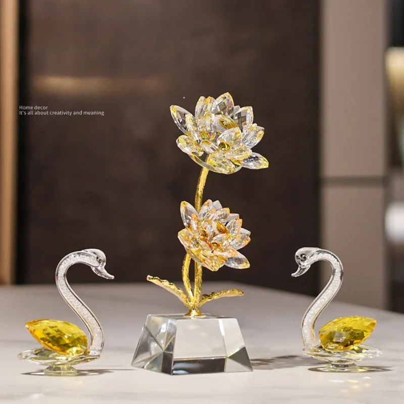 K9 Crystal Flower Lotus Desk Ornament Home Decoration Luxury High-end Home Housewarming Opening Gift Feng Shui