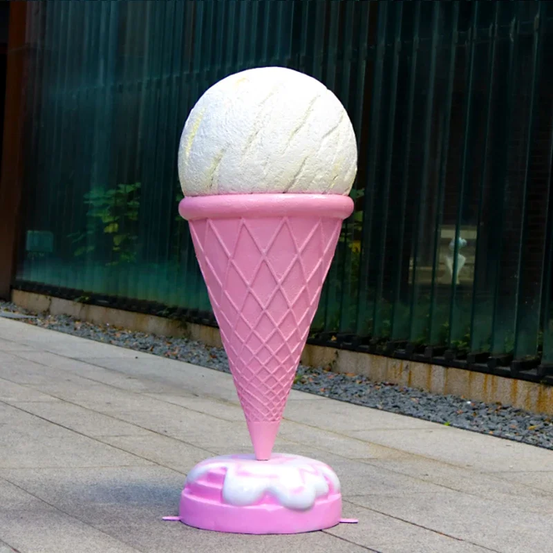 Accesorios de piruleta de fibra de vidrio de colores gigantes personalizados simulan estatuas de magdalenas esculturas de cono de helado de fibra de vidrio