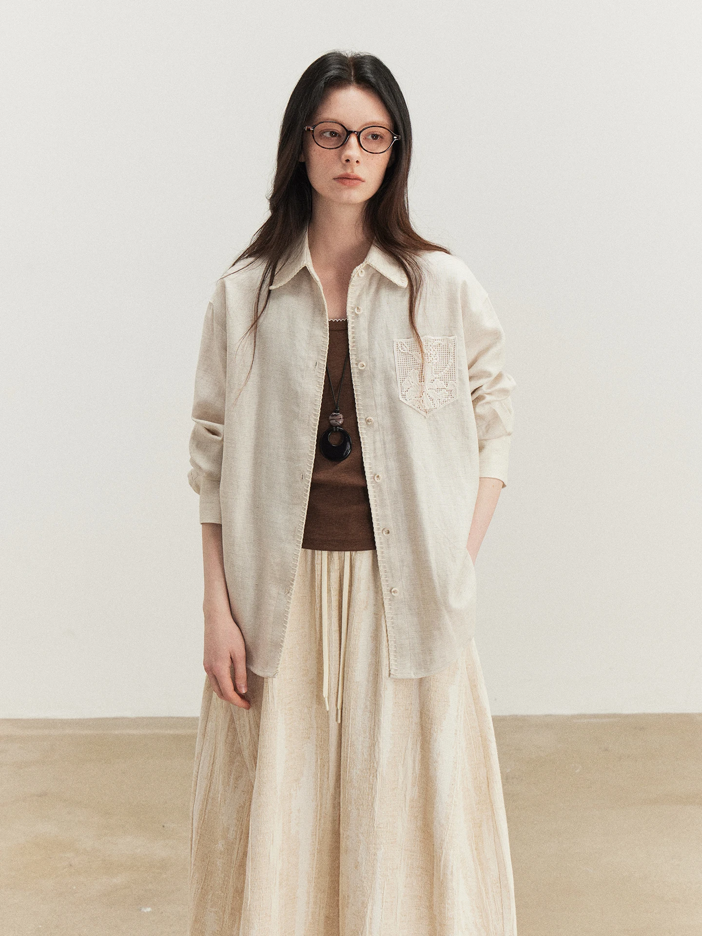 

Linen Texture Long Sve Women's irt Loose Fit Embroidered Commute Friendly Sun Protection Top Spring Summer New Sle