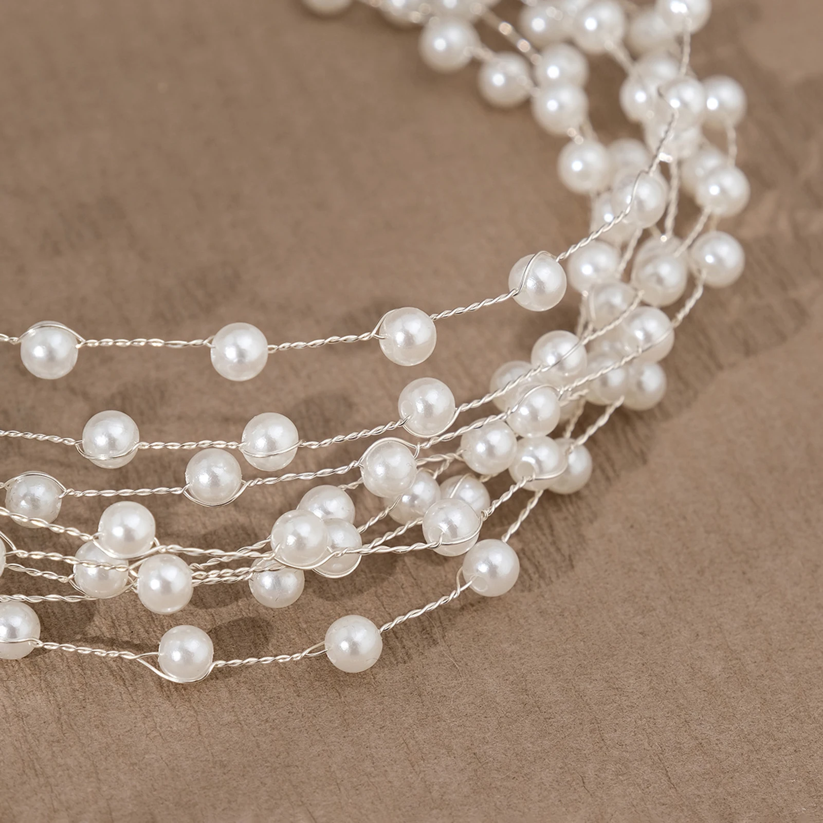 Full Pearls Hairband Women Tiaras Elegant Jewelry Wedding Bride Hair Accessories Girls Decoration With Ribbon Hair Decoration