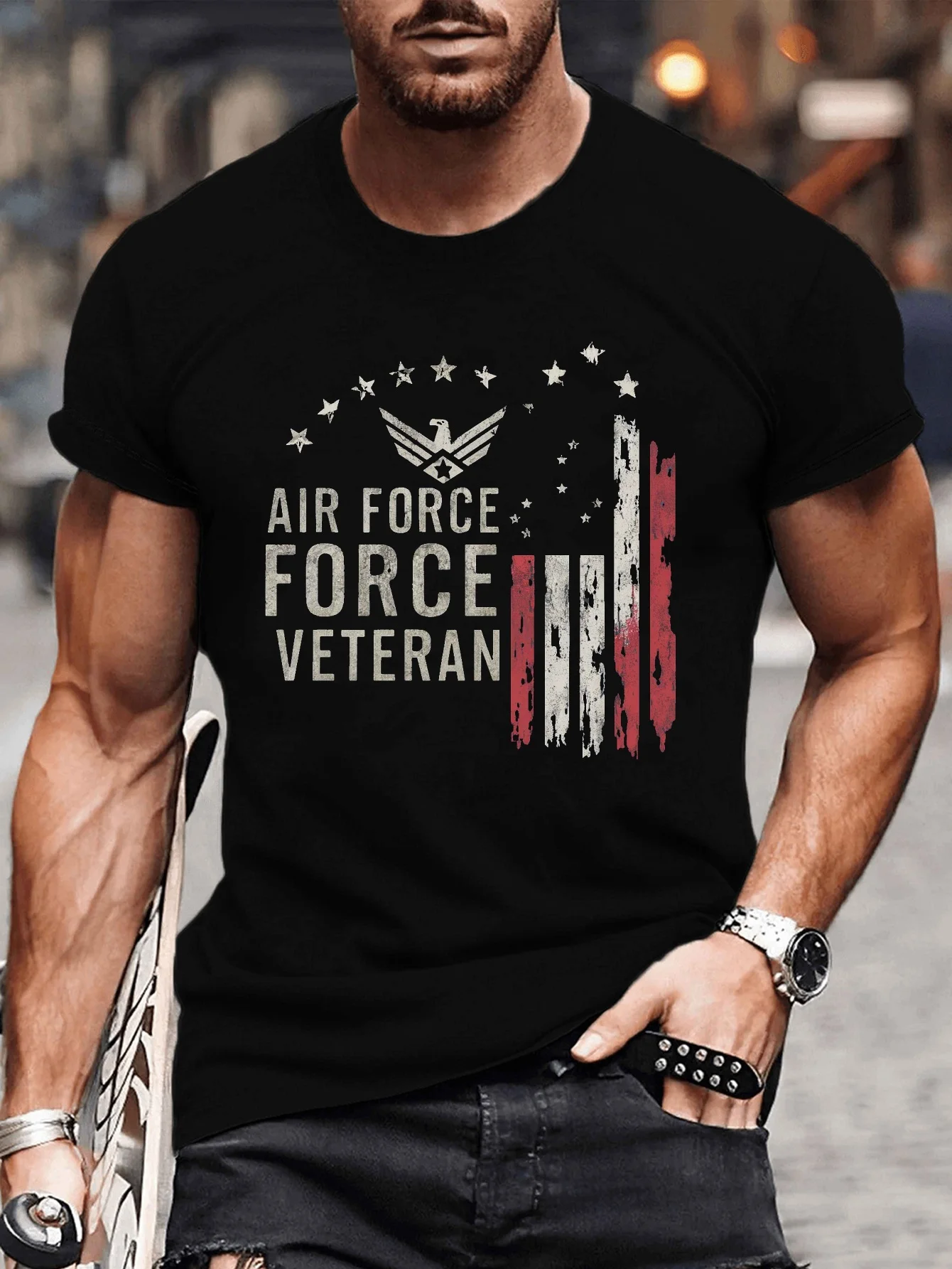 Eagle AIR FORCE VETERAN Vintage Illustration T-Shirt 100% Cotton O-Neck Short Sleeve Summer Casual Mens T-shirt Streetwear
