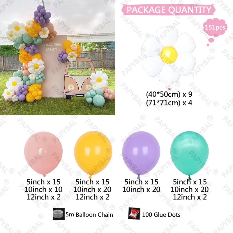 151PCS White Flower Daisy Outdoor Theme 5/10/12inch Peach Lemon Yellow Latex Balloons For Valentine's Day Baby Shower Decors