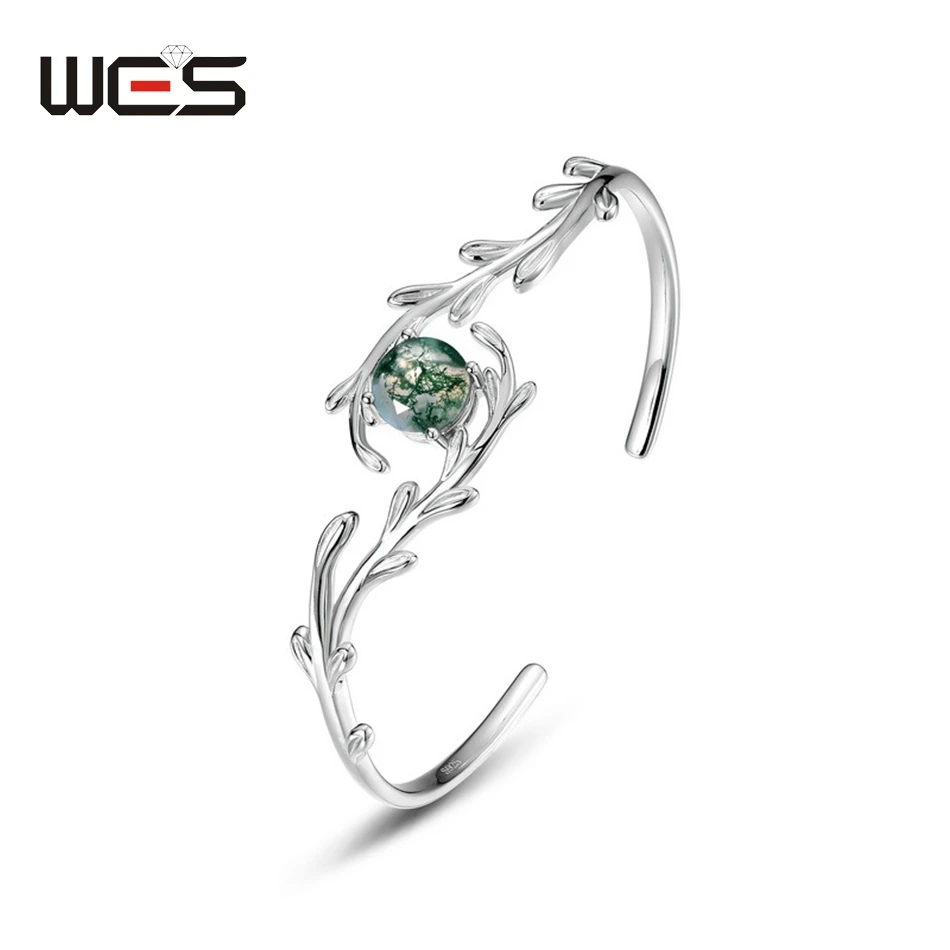 

WES 925 Sterling Silver Natural 8*8mm Olive Branch Moss Agate Bracelet for Woman Wedding Gifts Fine Jewelry Certified Wholesale