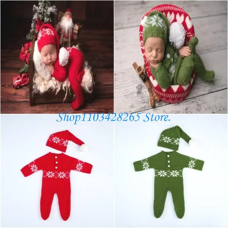 الوليد الطفل صور الدعائم الرضع عيد الميلاد قبعة وبذلة الزي سانتا كلوز الكروشيه التصوير الملابس والاكسسوارات G2TE
