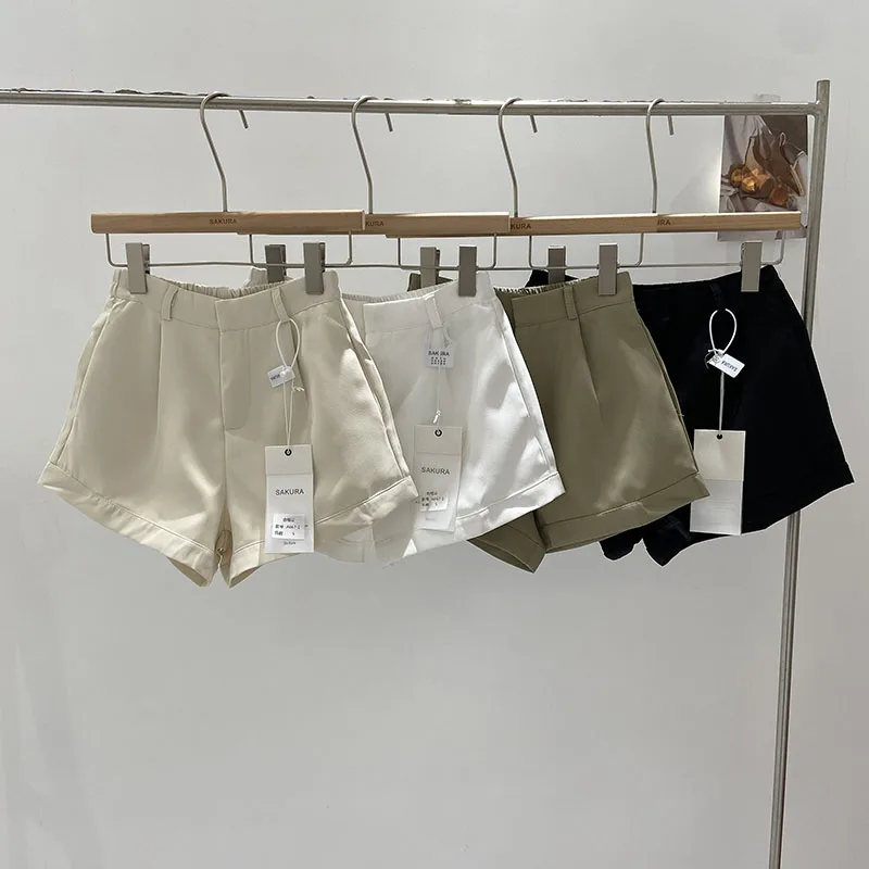 

Женские повседневные брюки-кюлоты с высокой талией и отворотами, модные шорты из полиэстера для города