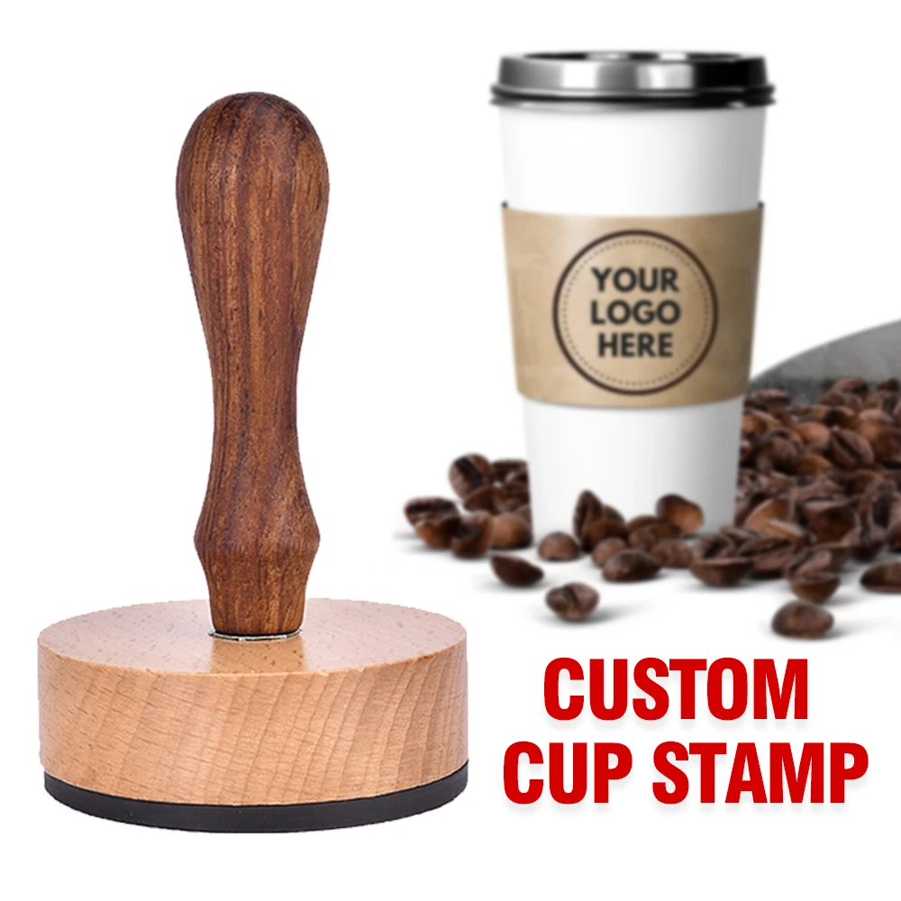 Custom Logo Stamps Coffee Business Stamp Cup Rubber Clear Logo Custom Business Wedding Packaging Address Cup Logo Wooden Stamp