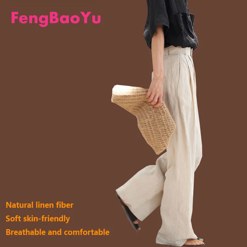 

Fengbaoyu High-end 100% Pure Linen Women's Pants Simple Elegant, Casual Loose-Fitting Pants Business Casual Wear, Fashionable