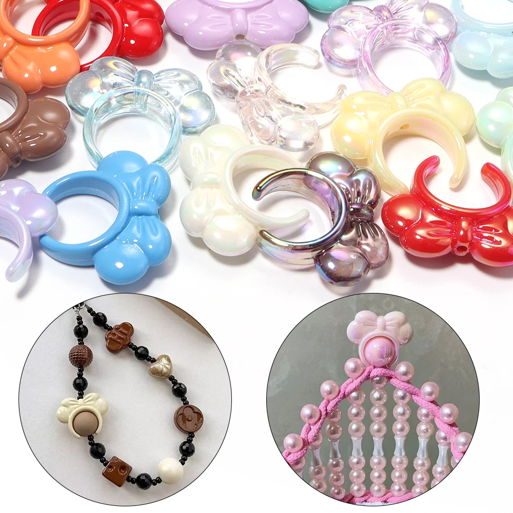6/10 Stück bunte, niedliche Schleifen-Acrylperlenkappen, lose Abstandshalter-Schleifenperlen für die Schmuckherstellung, DIY, handgefertigte Stift- und Schlüsselanhänger-Accessoires – Detail 2