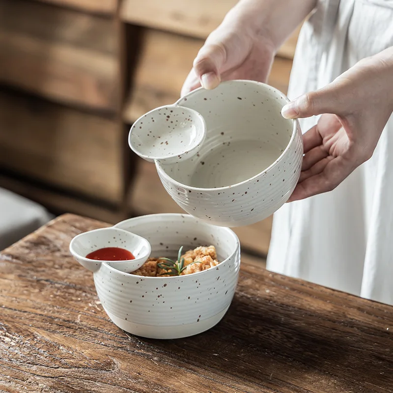 Retro-style Ceramic Partition Bowl Home Breakfast Dumpling Dipping French Fries Tomato Sauce Large Practical Tableware Soup Bowl