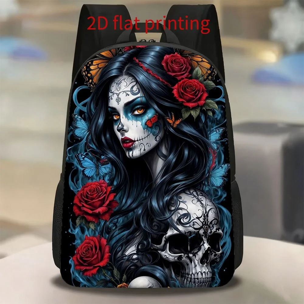 

Pack of 1, Candy Skull Girl, Backpack with Roses and Butterflies | Cute, Lightweight, Large Capacity, Adjustable Shoulder Strap