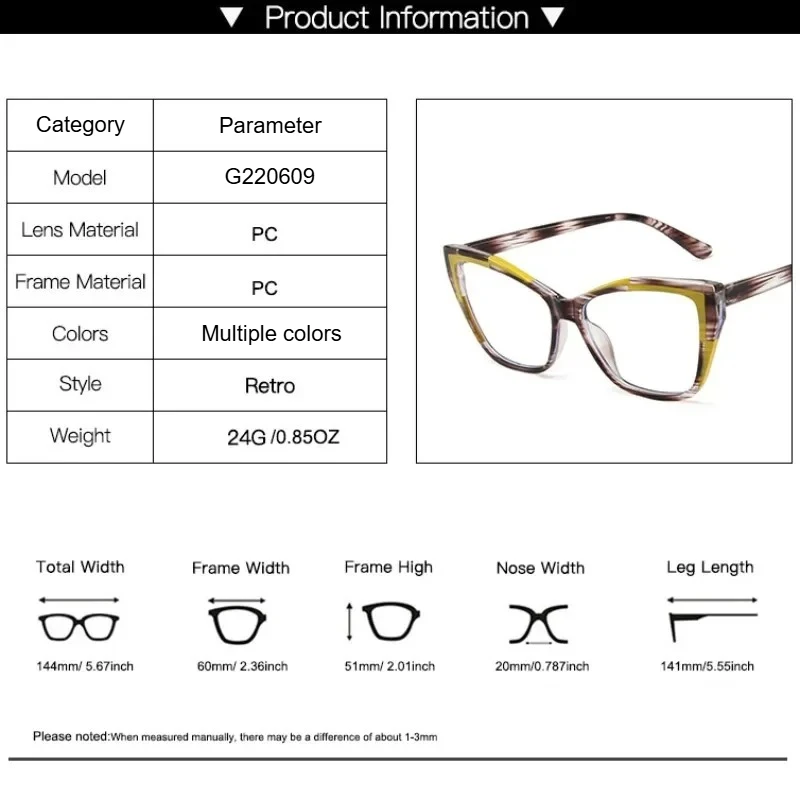 Fashion Classic Cat Eye Frame Eyeglasses for Woman Optical Anti Blue Light Blocking Computer Plano Reading Glasses Reteo Eyewear