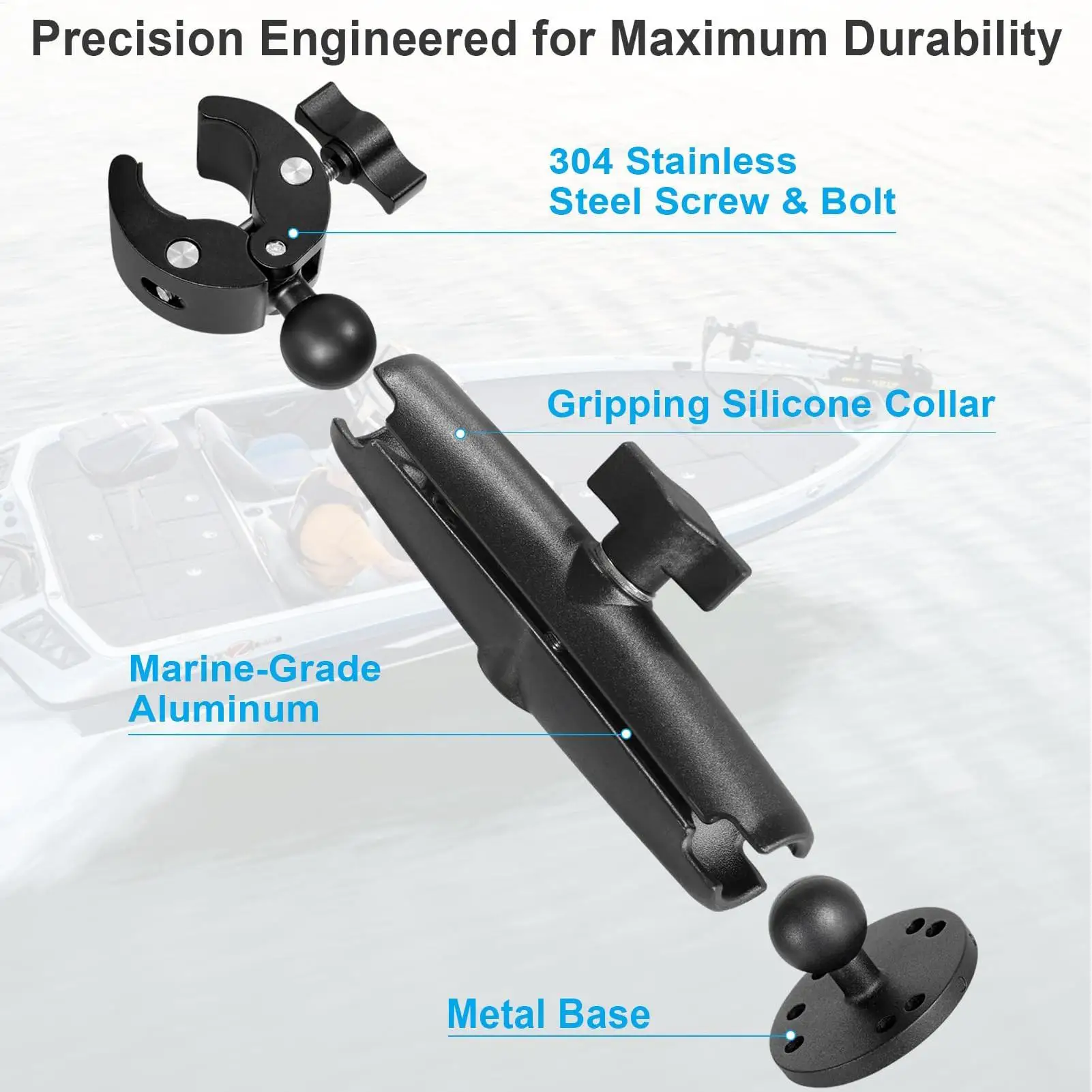 

Trolling Motor Stabilizer Mount Support 360 Degree Adjustable Tough-Claw Boat Trolling Motor Shaft Reduces Bounce Fits