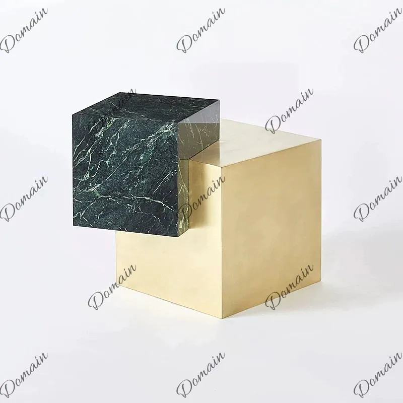 Modern Luxury Marble Square Side Table Stainless Steel Inlay End Table for Living Room