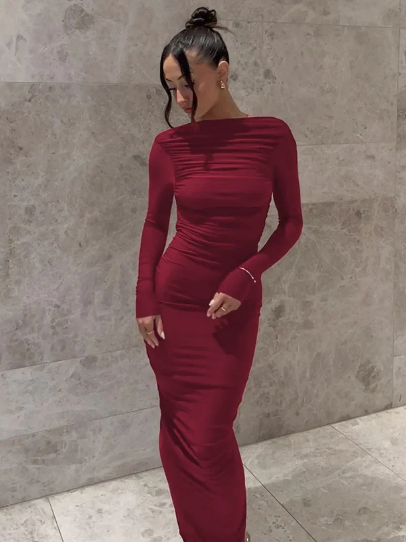 Woman Backless Long Maxi Wedding Dress Elegant Hollow Out High Waist Folds Solid Party Evening Dresses Female Mermaid Vestidos