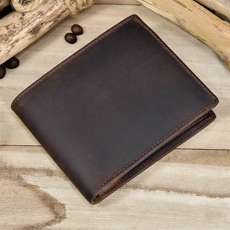 

2024 New Vintage Business Men's Mad Horse Skin Wallets Genuine Leather Short Organizer Wallet Boy Brand Luxury Card Holder Purse