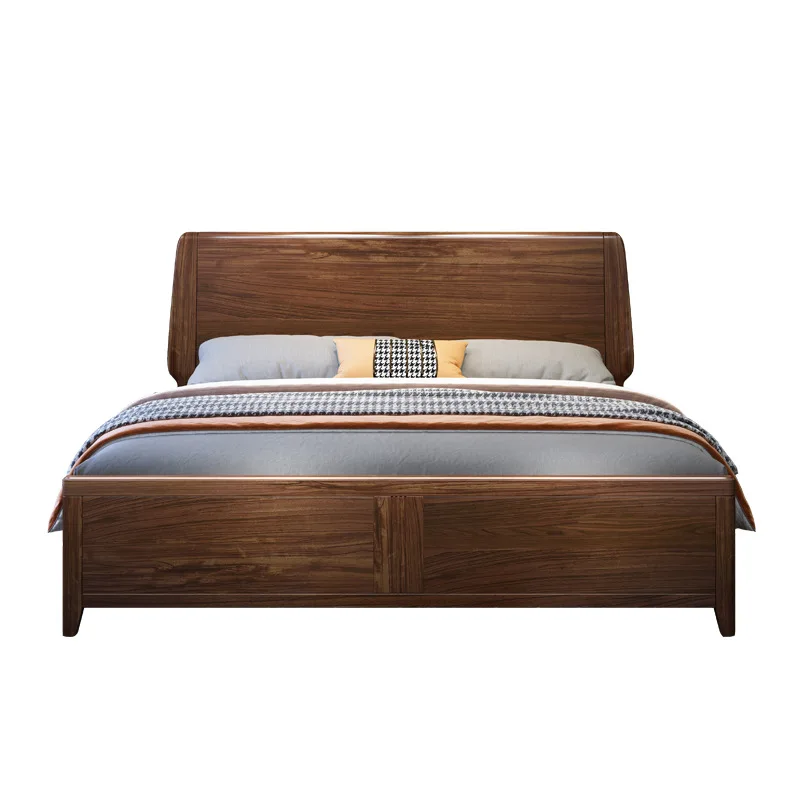 

Кровать из массива дерева, новая китайская главная спальня, современная простая 1,8 метра, прямые продажи с фабрики, легкая роскошная двуспальная кровать