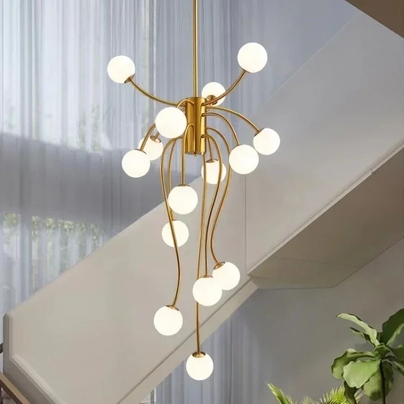 

Modern Minimalist Magic Bean Staircase LED Chandelier Living Room Restaurant Villa Duplex Luxury Pendant Lamp Art Lighting Decor