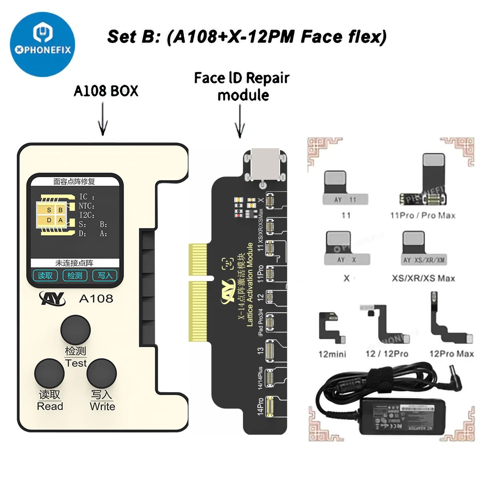 A108 BOX Programmer for iPhone X/11/12/13/14 Pro Max True Tone Dot Matrix Projector Face ID Flex Cable Test Read Write Repair