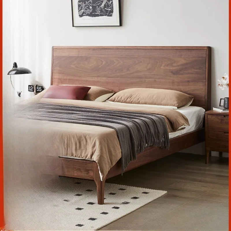 

Кровать из цельного дерева для главной спальни, двуспальная кровать 1,8 метра, простая и современная.