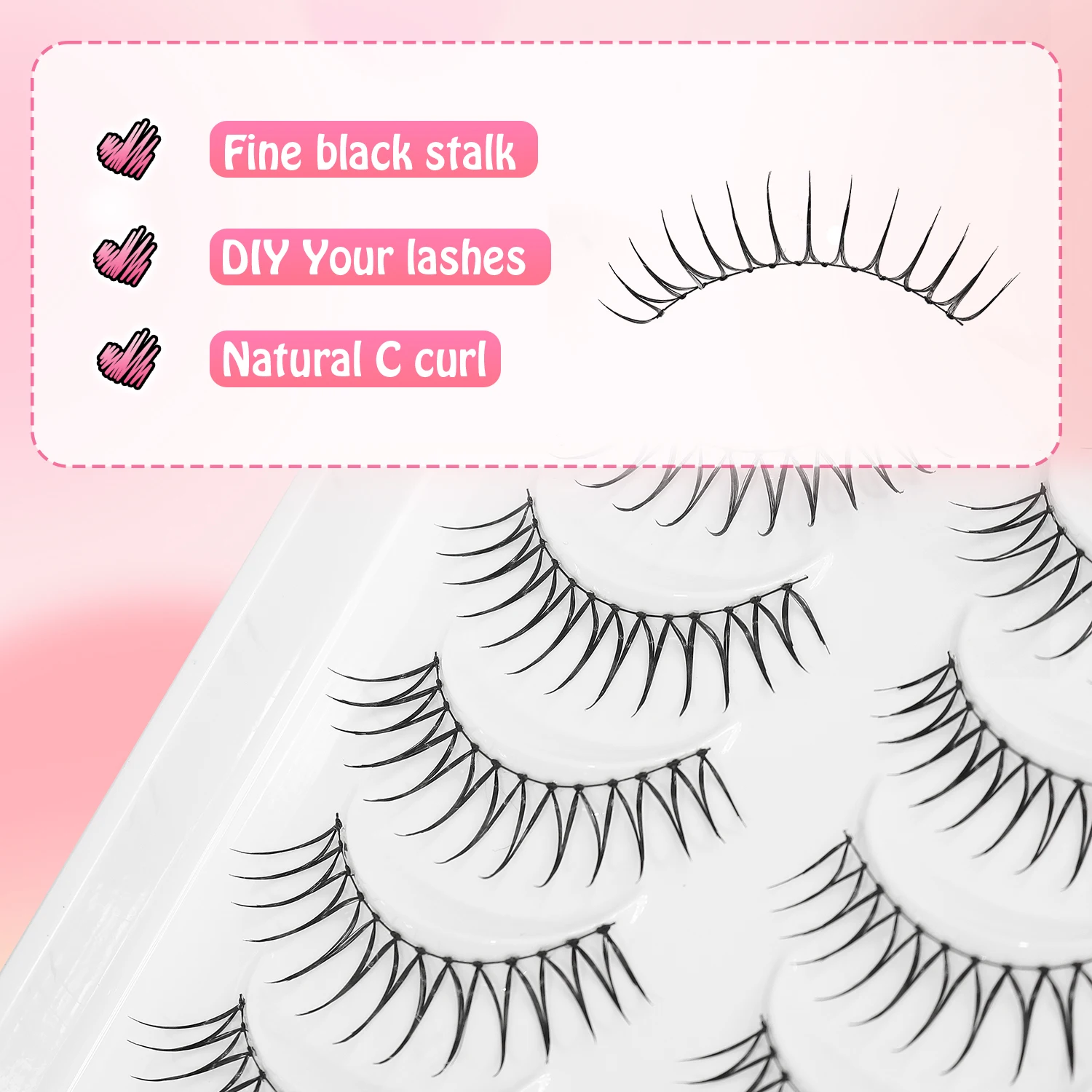 10 Pairs in a Pack, Female Idol False Eyelashes, U-Shaped Hand-Woven Lashes, Distinct Strands, Natural Makeup Look, Fluffy and Realistic False Eyelashes, Natural Simulation, Suitable for Beginners, Korean Idol Style False Eyelashes, Length 6-12mm