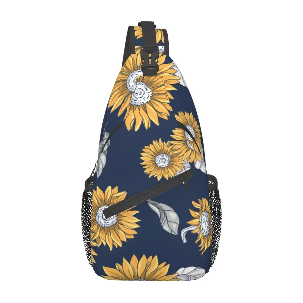 Autumn Sunflowers Crossbody Sling Bags Men Women Chest Bag Navy and Yellow Shoulder Backpack Daypack Hiking Travel Camping Bag