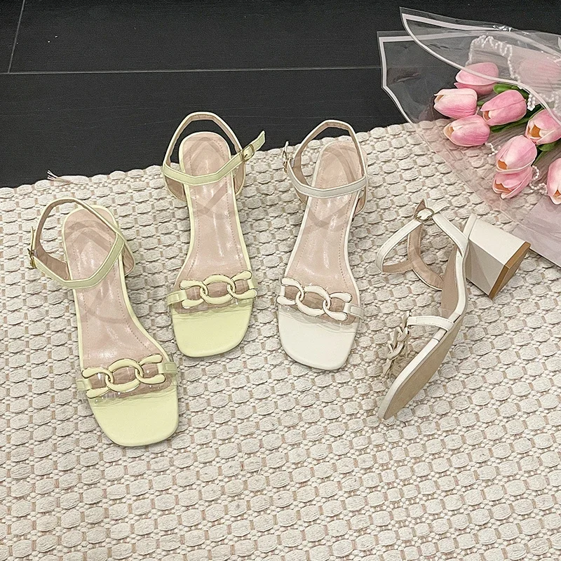 

Pop Sandals Women's Shoes Summer New Fashion Elegant Thick Heel High Heel One-word Buckle