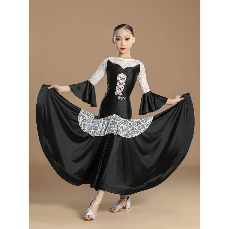 modern dance dress 2024 new children's waltz ballroom dance training performance costume regulations competition dress big skirt