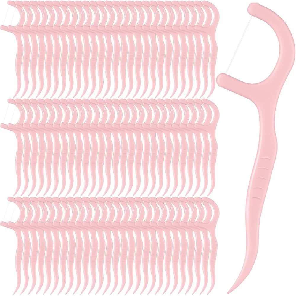 2 Boxes Strawberry Flavor Pink Dental Floss Picks, 50 Count Per Box Disposable Teeth Floss Sticks, High Tensile Anti-Shred Flossers with Portable Storage Case for Family Daily Oral Cleaning