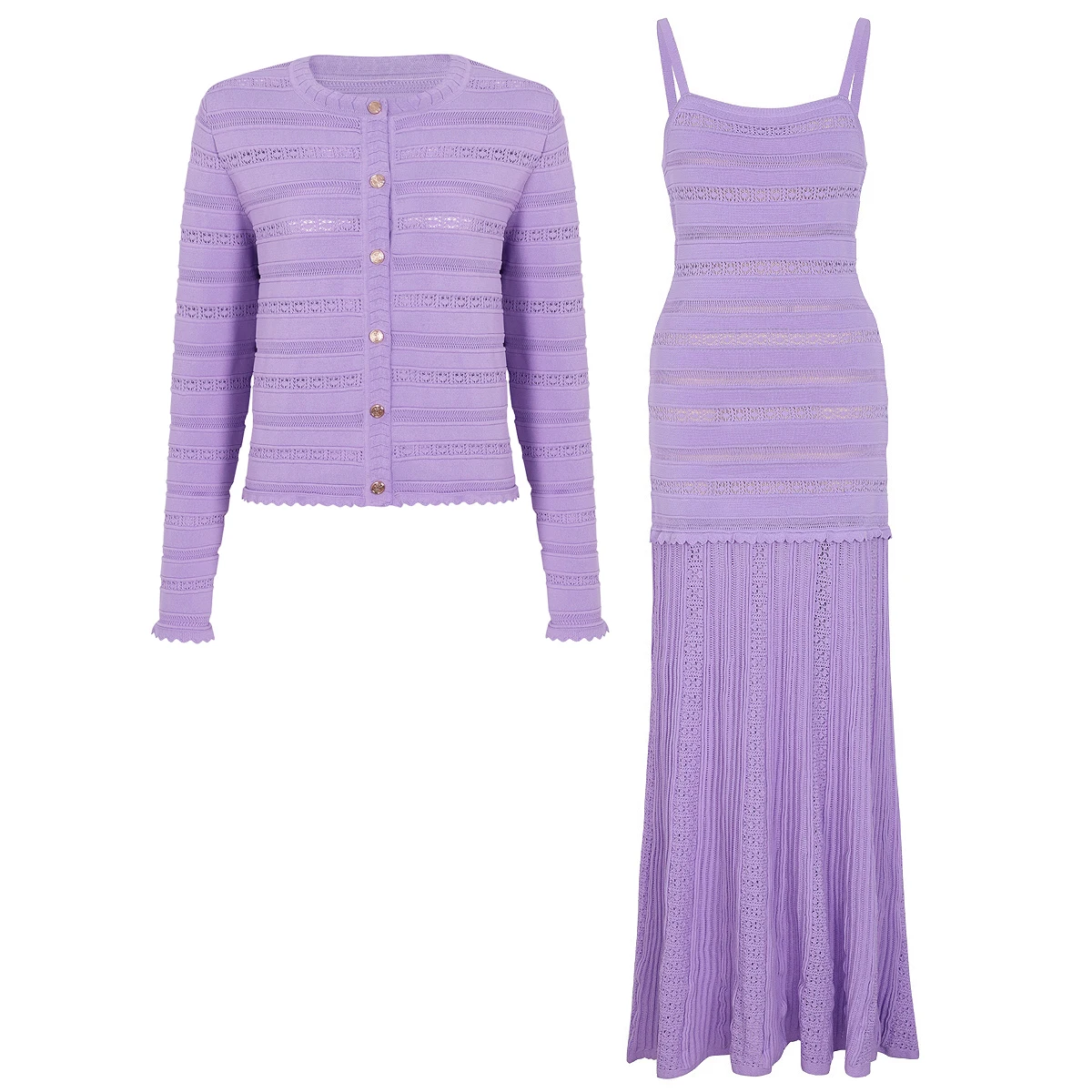 26104 High Edition Summer New Fashionable Commuting Cutout Ladies' Long Sleeve Knitted Cardigan Top+Sleeveless Strap Dress