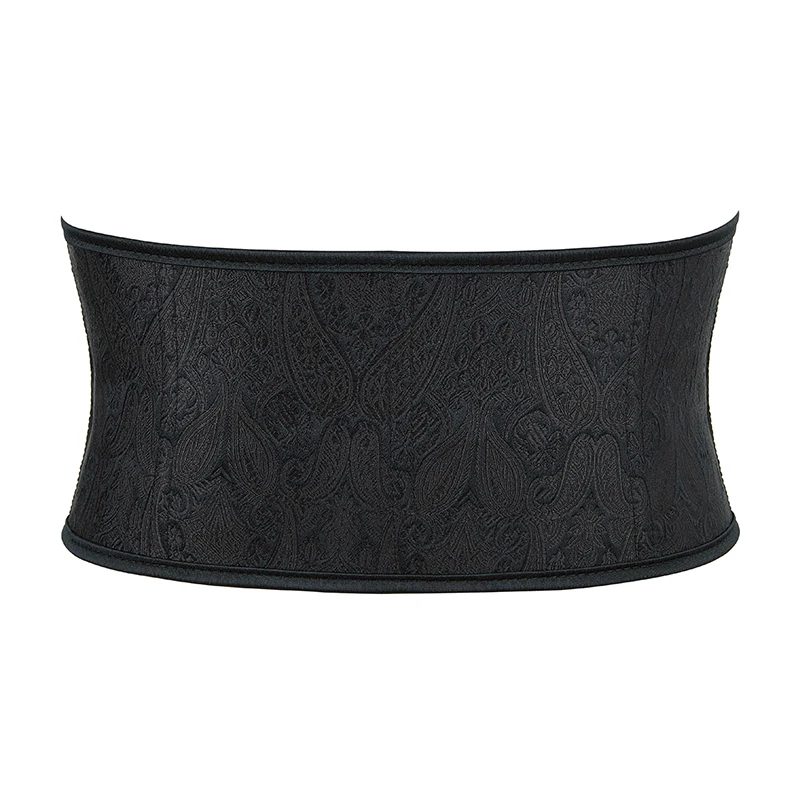 Women\'s Floral Underbust Corset Black Wide Belts Jacquard Bandage Waistband