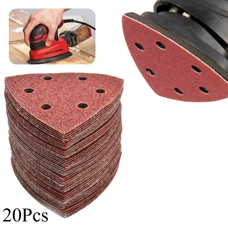 

20Pcs 120 Grit Triangle Sanding Disc Mouse Sander Pads Sandpaper With 6 Holes - For Grinding And Finishing