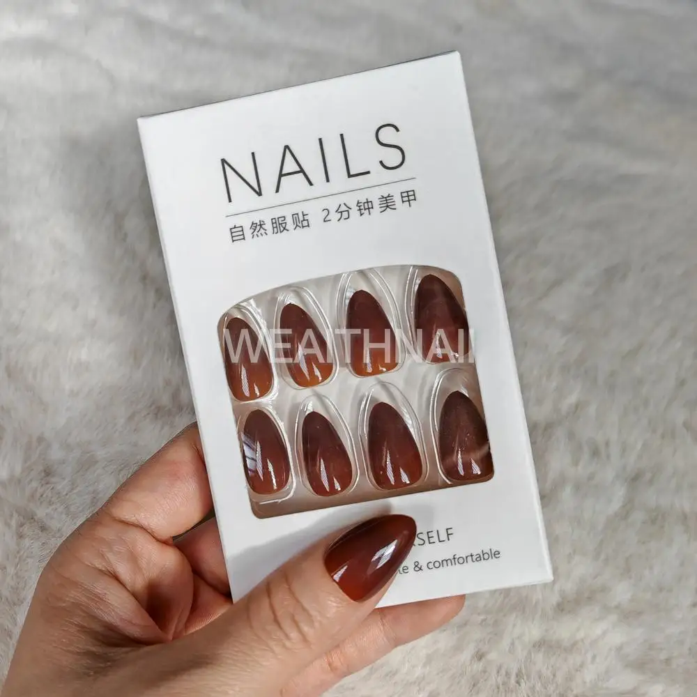 24 mittelgroße, mandelförmige, schlichte, feste künstliche Nägel im französischen Stil, einschließlich 1-Kleber- und 1-Gelee-Kleber-Set