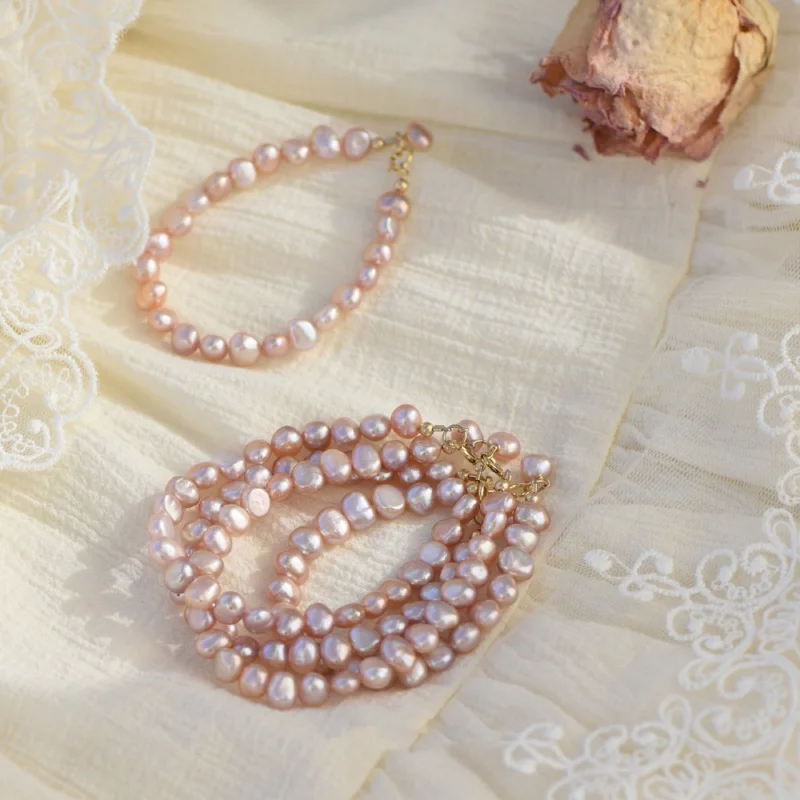 

Натуральный розовый фиолетовый жемчуг в стиле барокко, 14-каратное золото, браслет неправильной формы для женщин