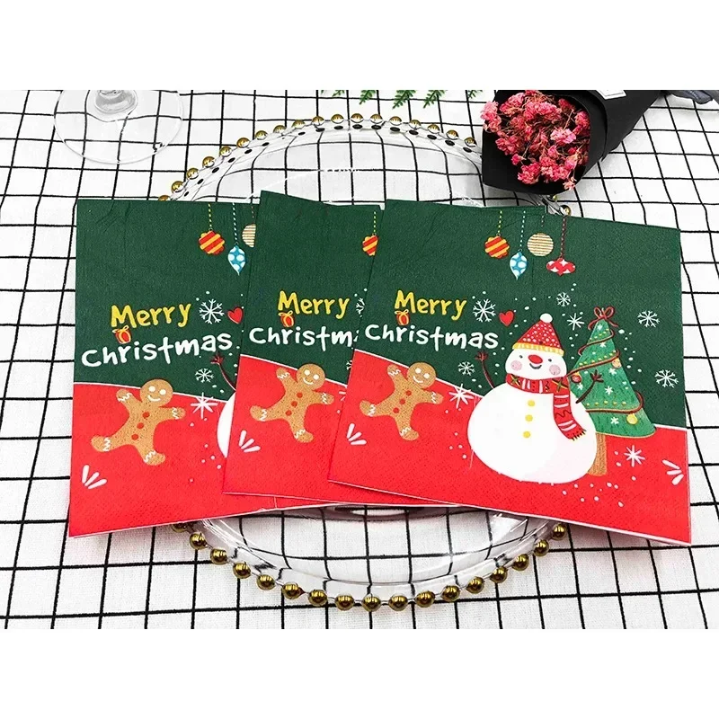 40/60/80/100pcs Rapid Logistics Colourful Printed Napkins Christmas Snowman Creative Party Disposable Folding Paper 2-Ply 33cm