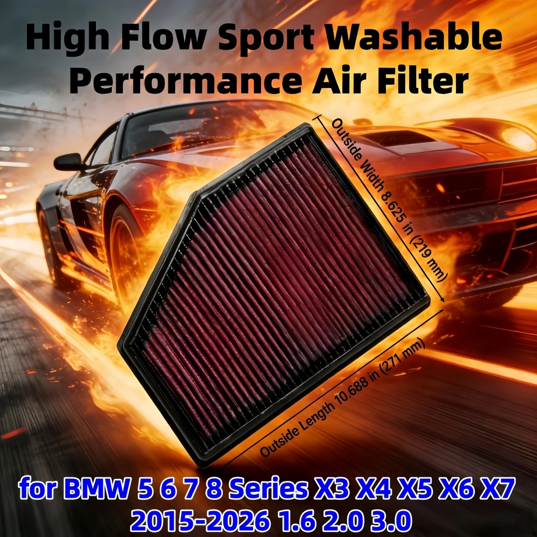 

for BMW 5 6 7 8 Series X3 X4 X5 X6 X7 2015-2026 1.6 2.0 3.0 High Flow Sport Washable Performance Air Filter 33-3079 13718577170