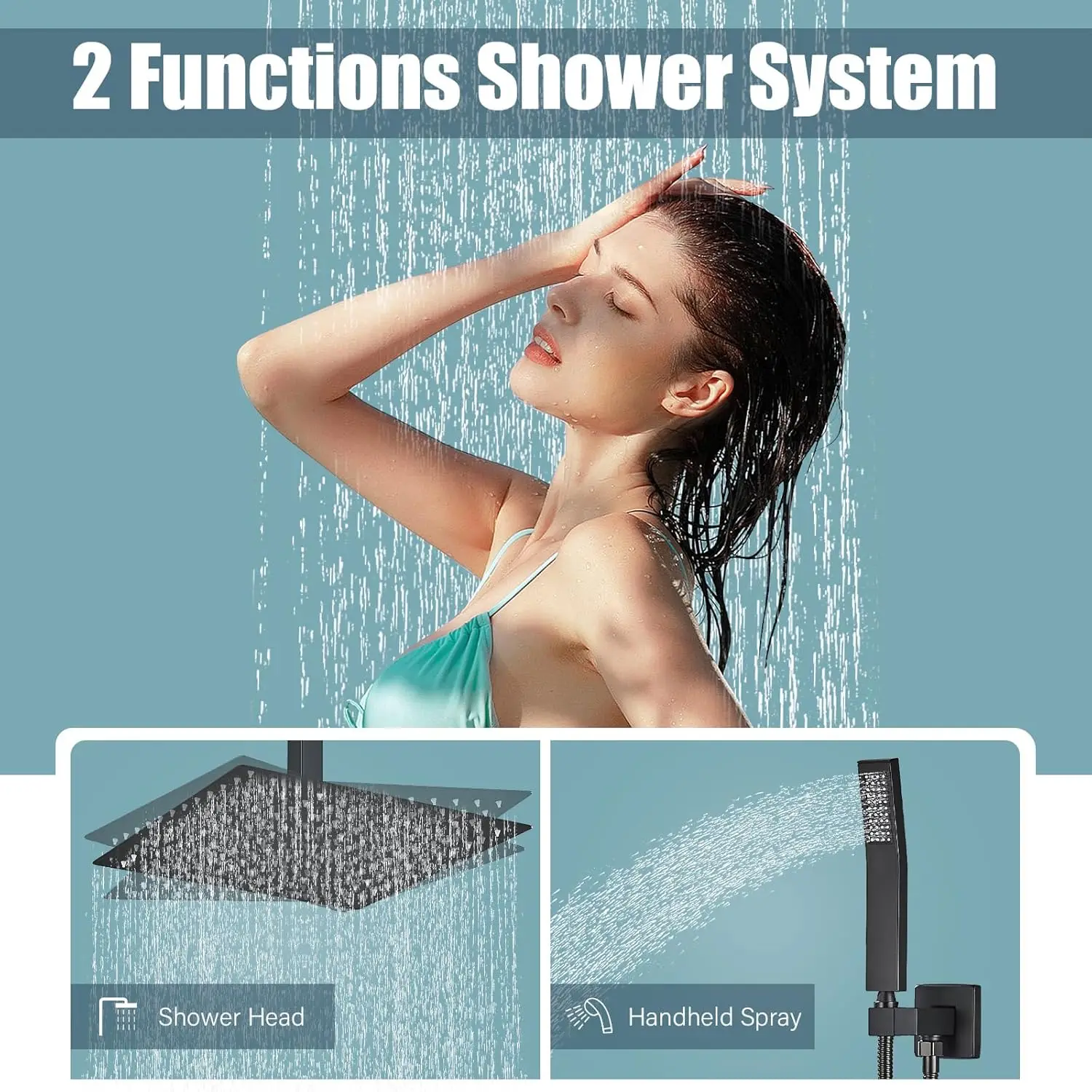 Ceiling Mount Matte Black Shower System 12 Inch Rain High Pressure Shower Head with Handheld Spray, Bathroom Shower Combo