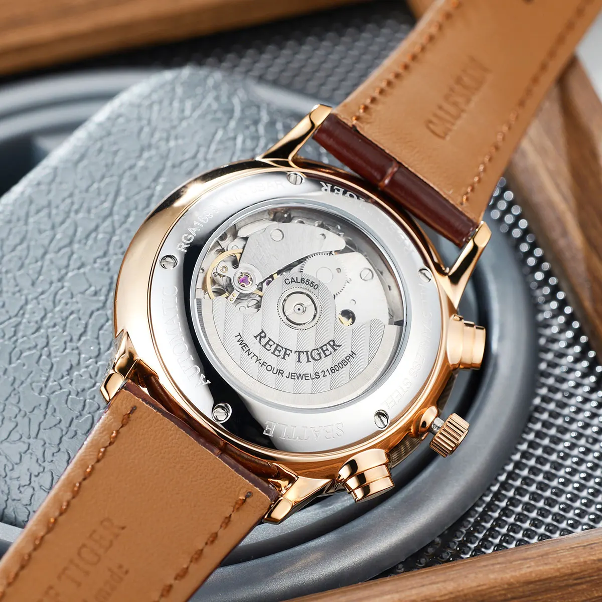 Reef Tiger RT Top Luxury Men's Watch White Dial Multi-Function Mechanical Wristwatch Relogio Masculino RGA1699