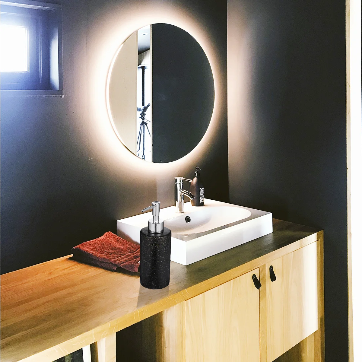 1 pièce, flacon distributeur de lotion en verre de 350 ml, pompe vide réutilisable pour shampoing, gel douche, savon pour les mains, givré, antidérapant